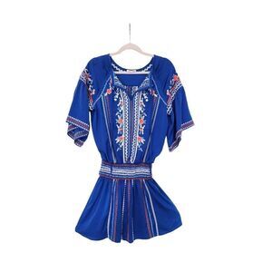 Parker royal blue boho embroidered drop waist dress tunic size small